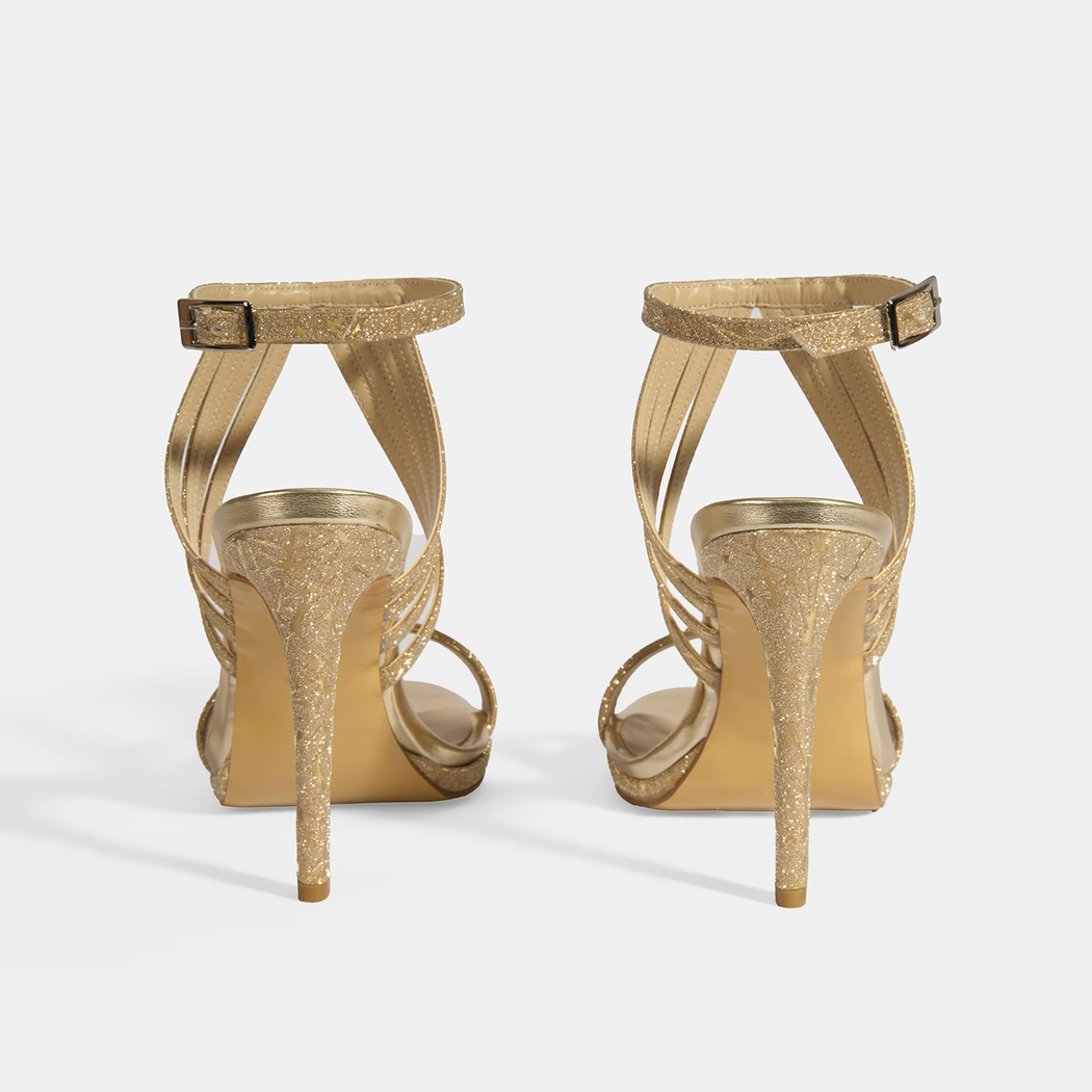 Kadın Gold Simli Bantlı Topuklu Abiye Sandalet