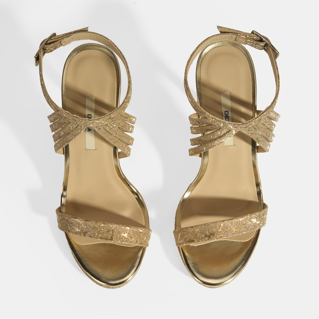 Kadın Gold Simli Bantlı Topuklu Abiye Sandalet