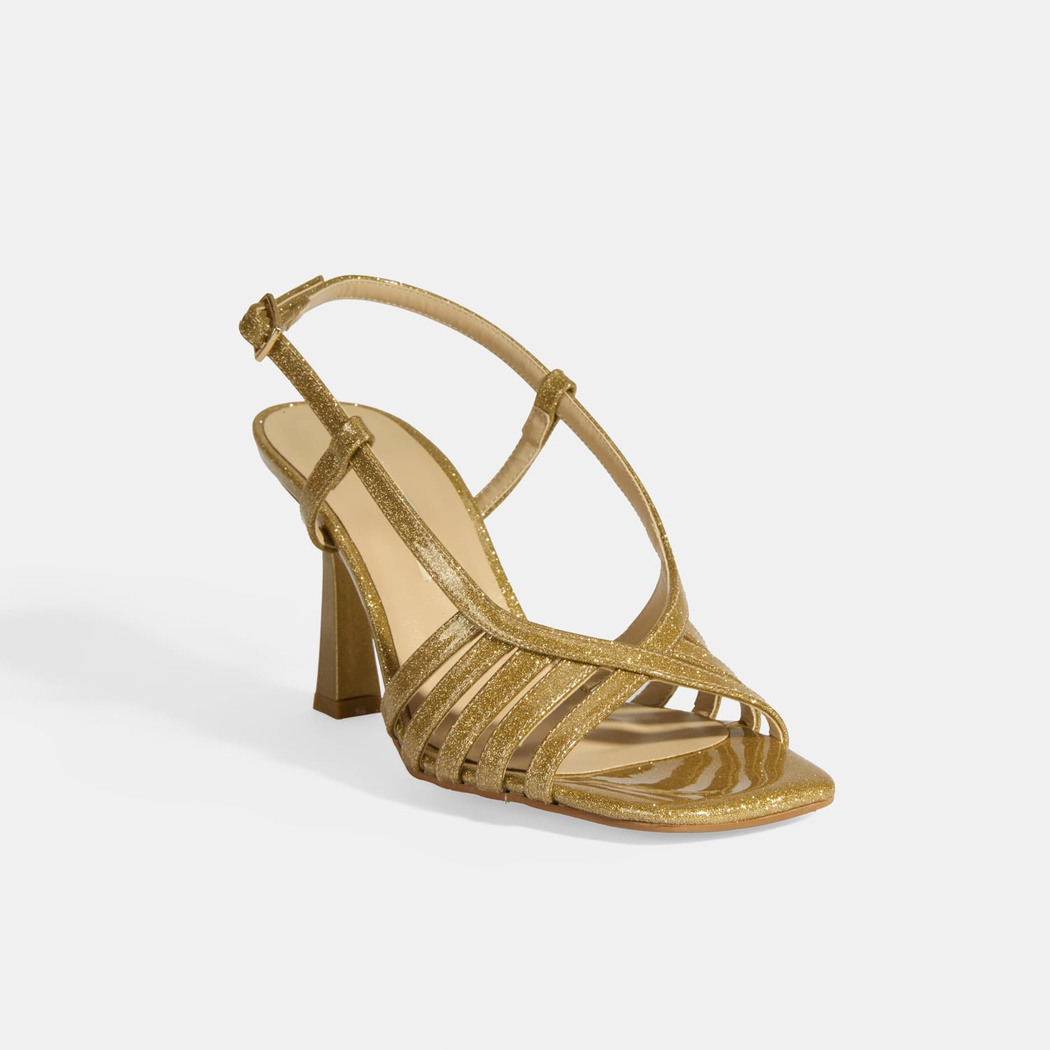 Kadın Gold Simli Topuklu Abiye Sandalet
