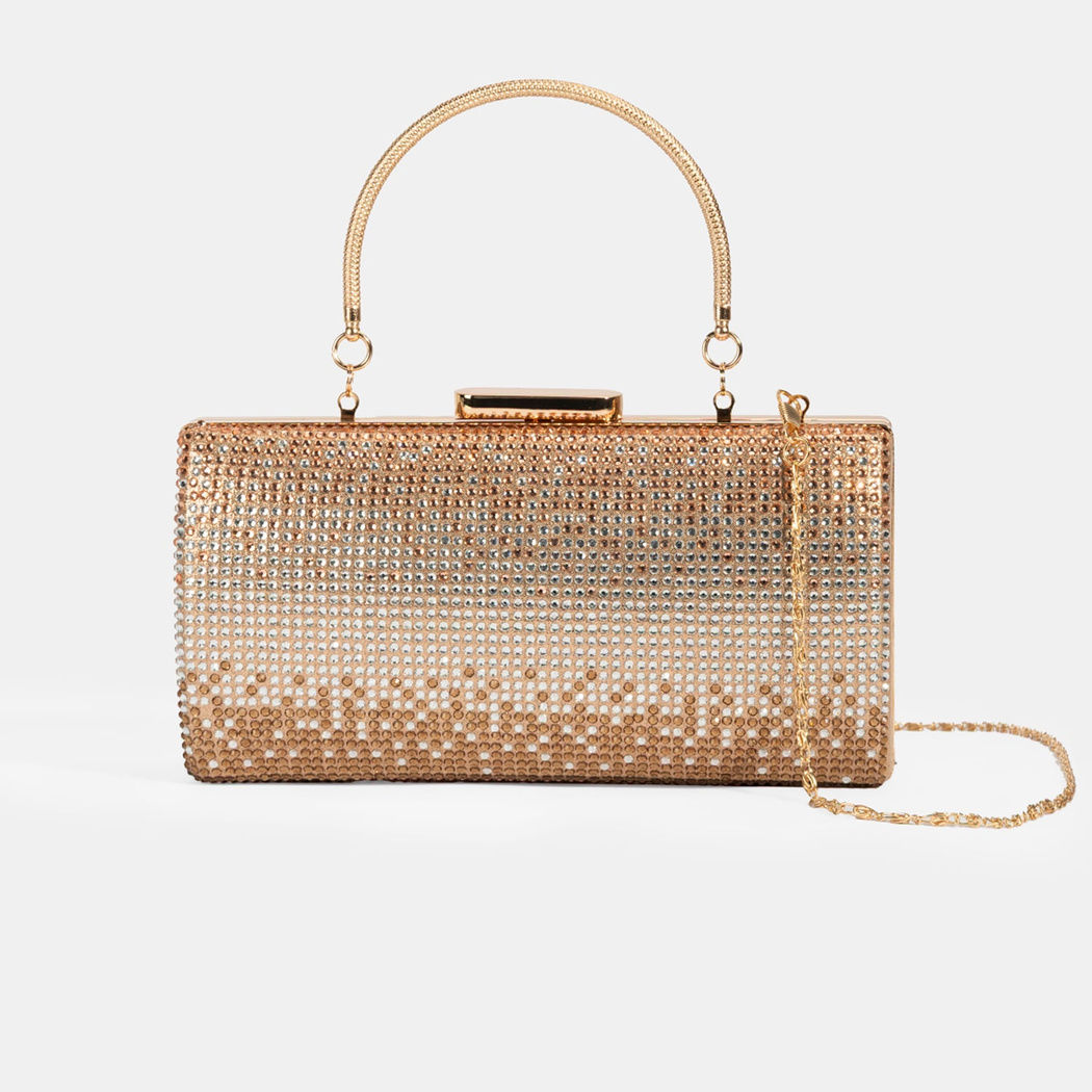 Kadın Gold Taş Detaylı Gece El Çantası