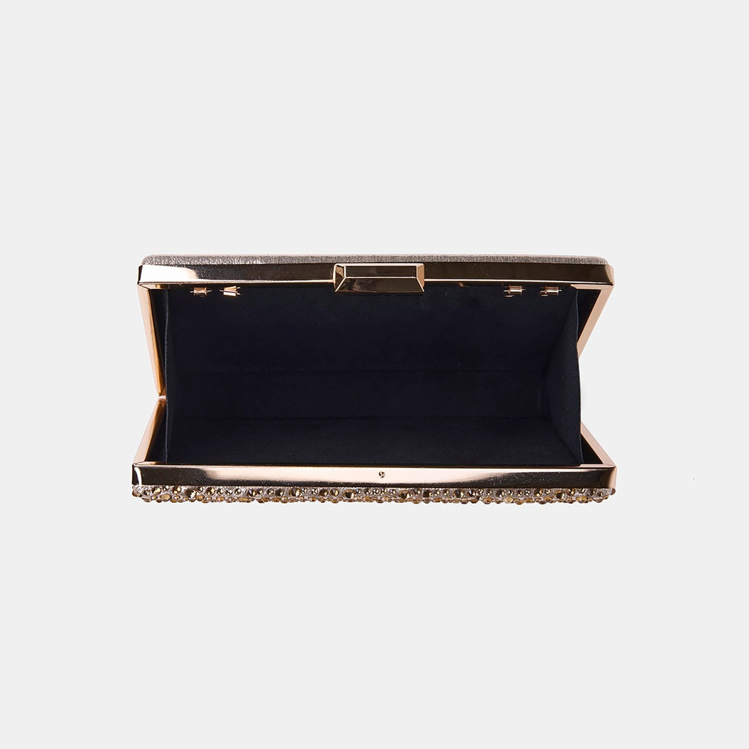 Kadın Gold Taş İşlemeli Zincir Askılı Abiye Clutch