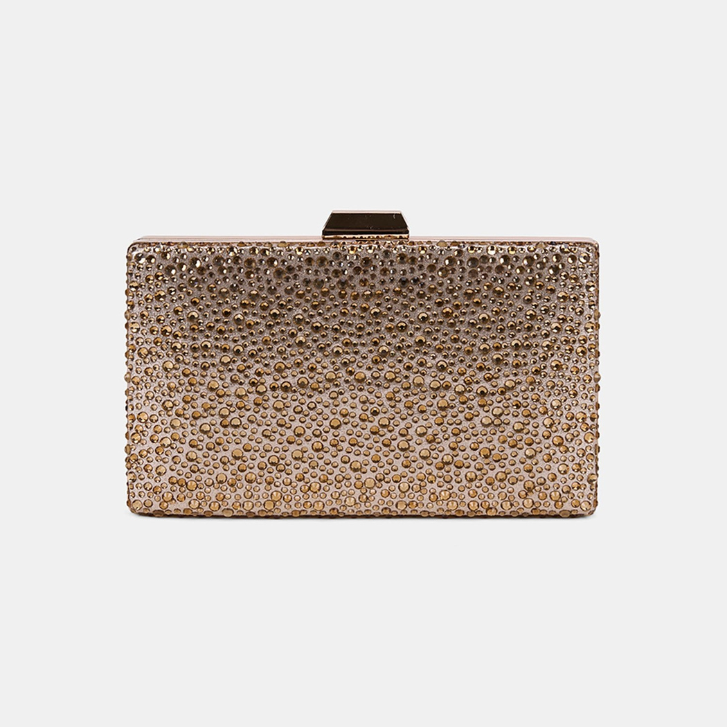 Kadın Gold Taş İşlemeli Zincir Askılı Abiye Clutch