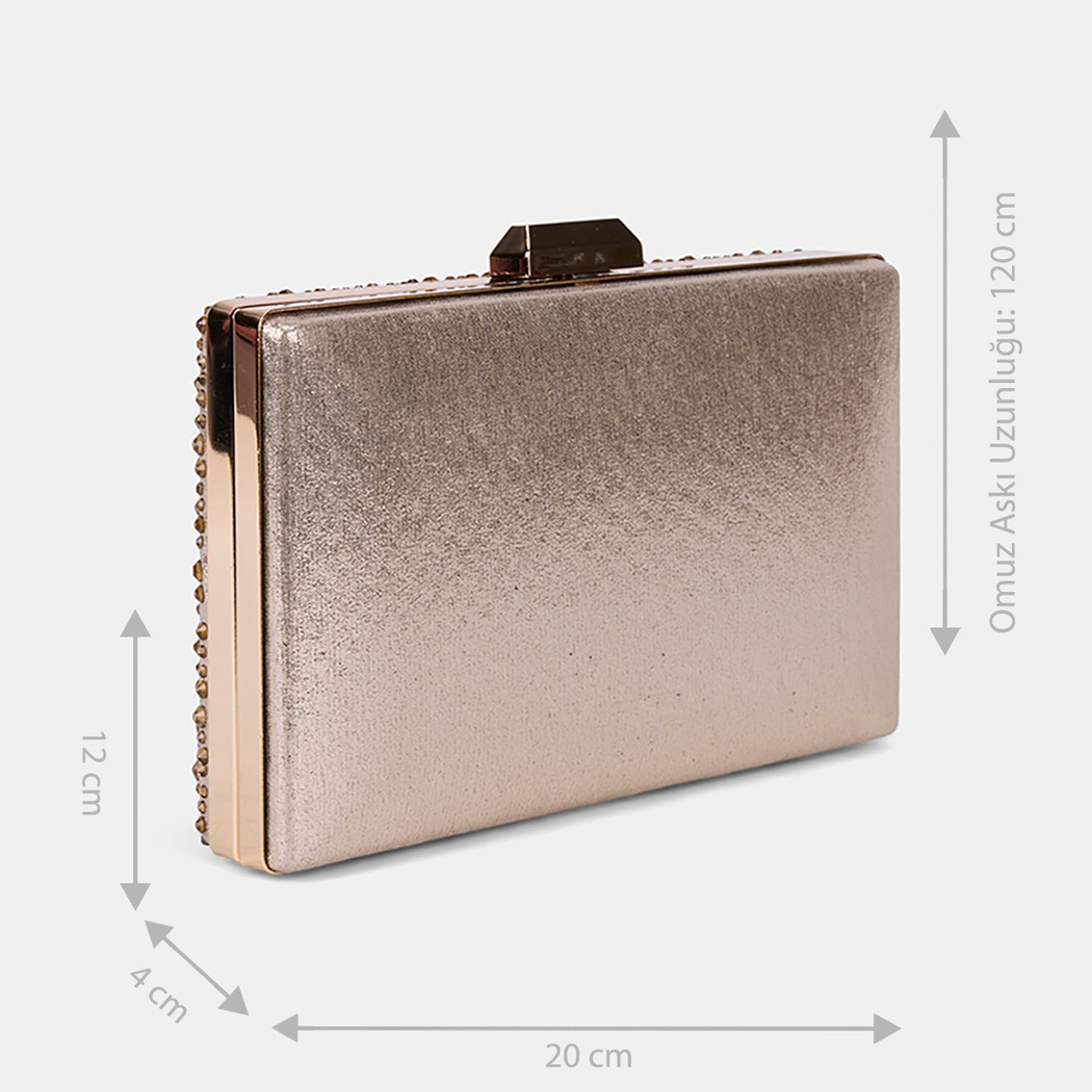Kadın Gold Taş İşlemeli Zincir Askılı Abiye Clutch
