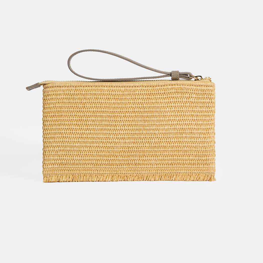 Kadın Gri Kedi Nakışlı Hasır Clutch