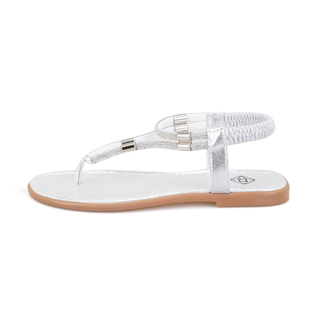 Kadın Gri Parlak Taş Detaylı Parmak Arası Sandalet