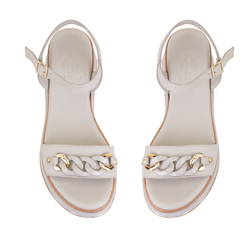 Kadın Gri Topuklu Deri Sandalet