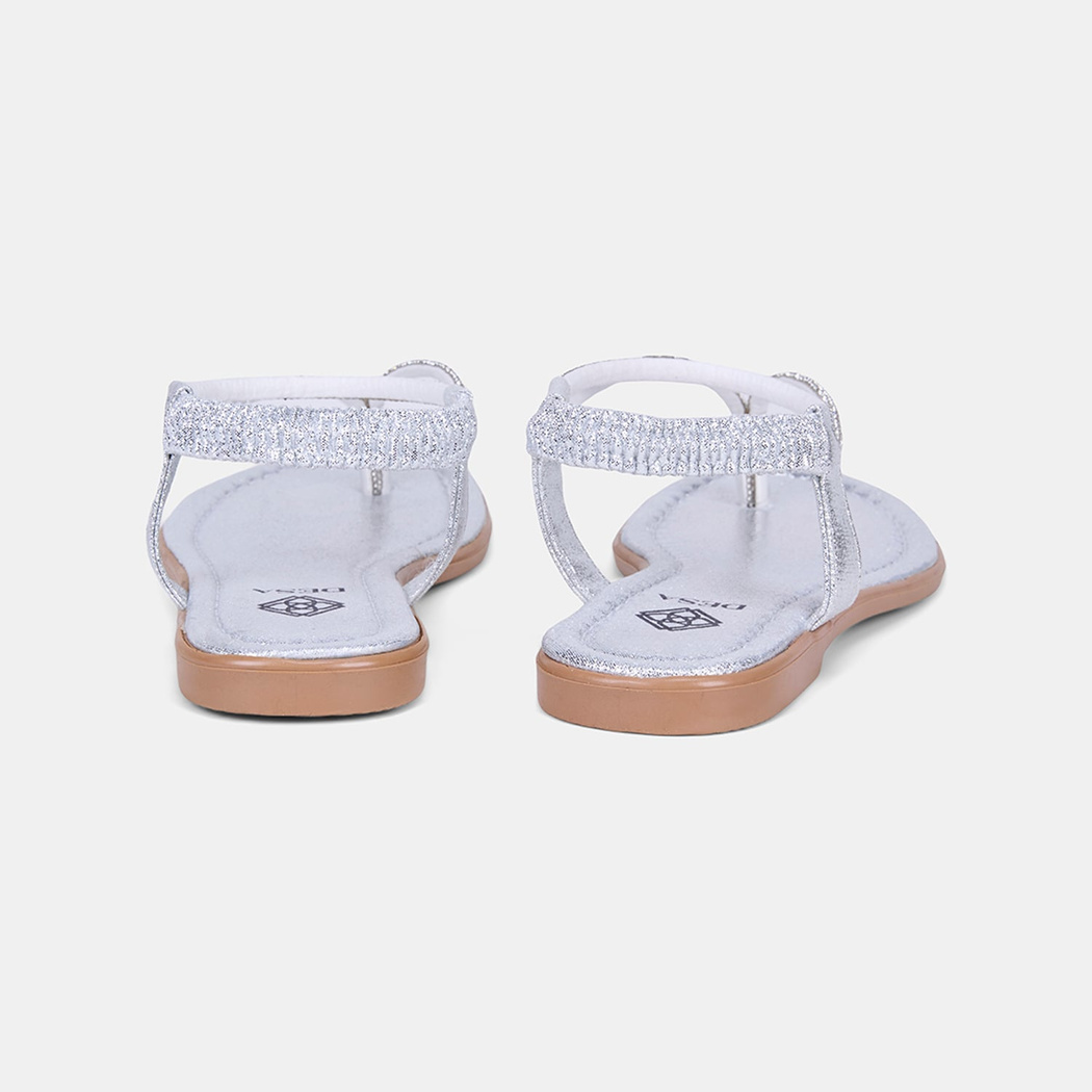 Kadın Gümüş Arkası Lastikli Taş Detaylı Parmak Arası Sandalet