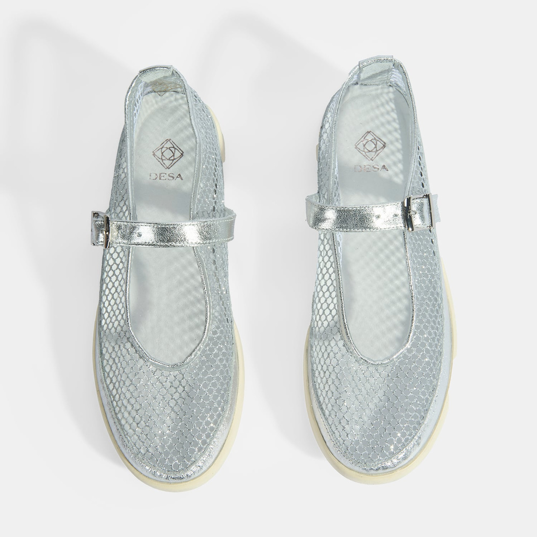 Kadın Gümüş Ayarlanabilir Tokalı File Detaylı Ayakkabı