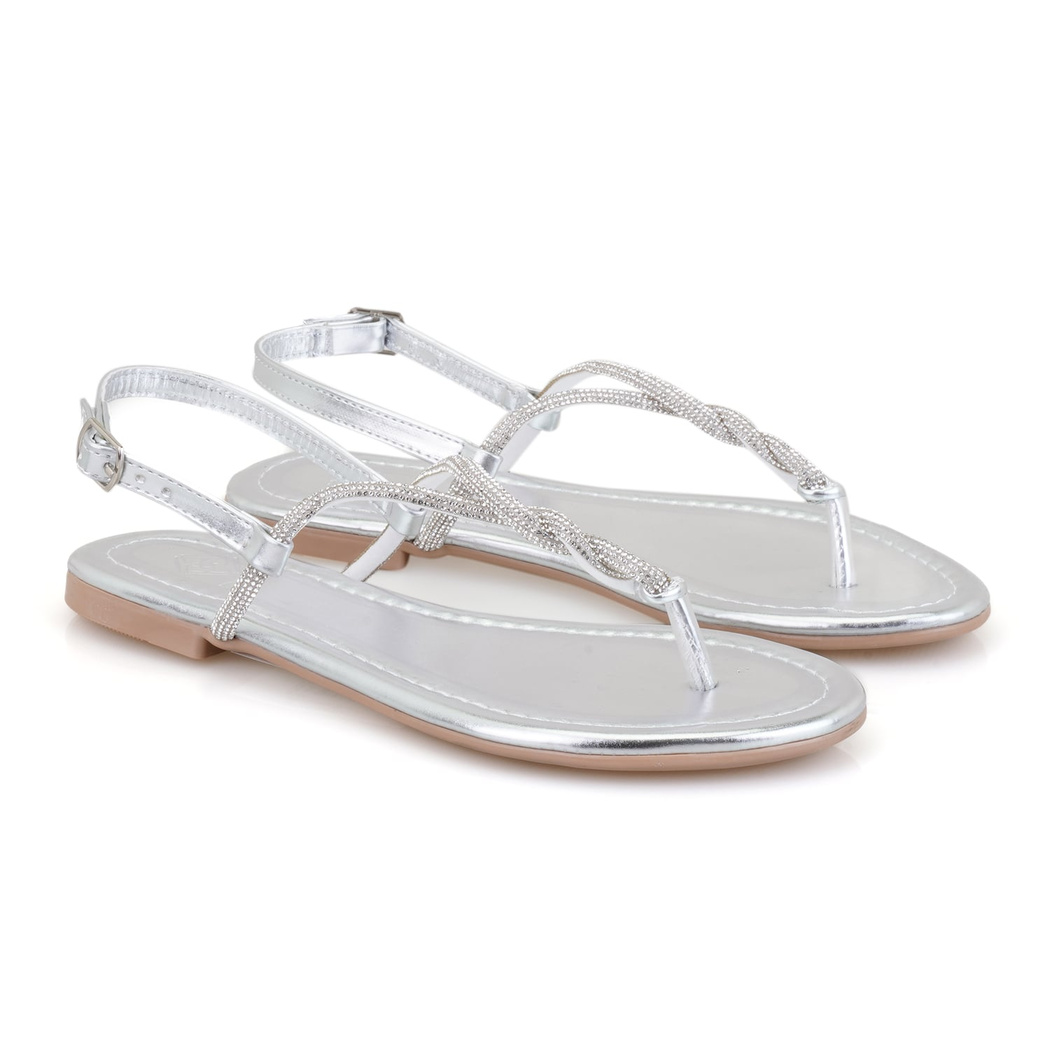 Kadın Gümüş Ayarlanabilir Tokalı Terlik