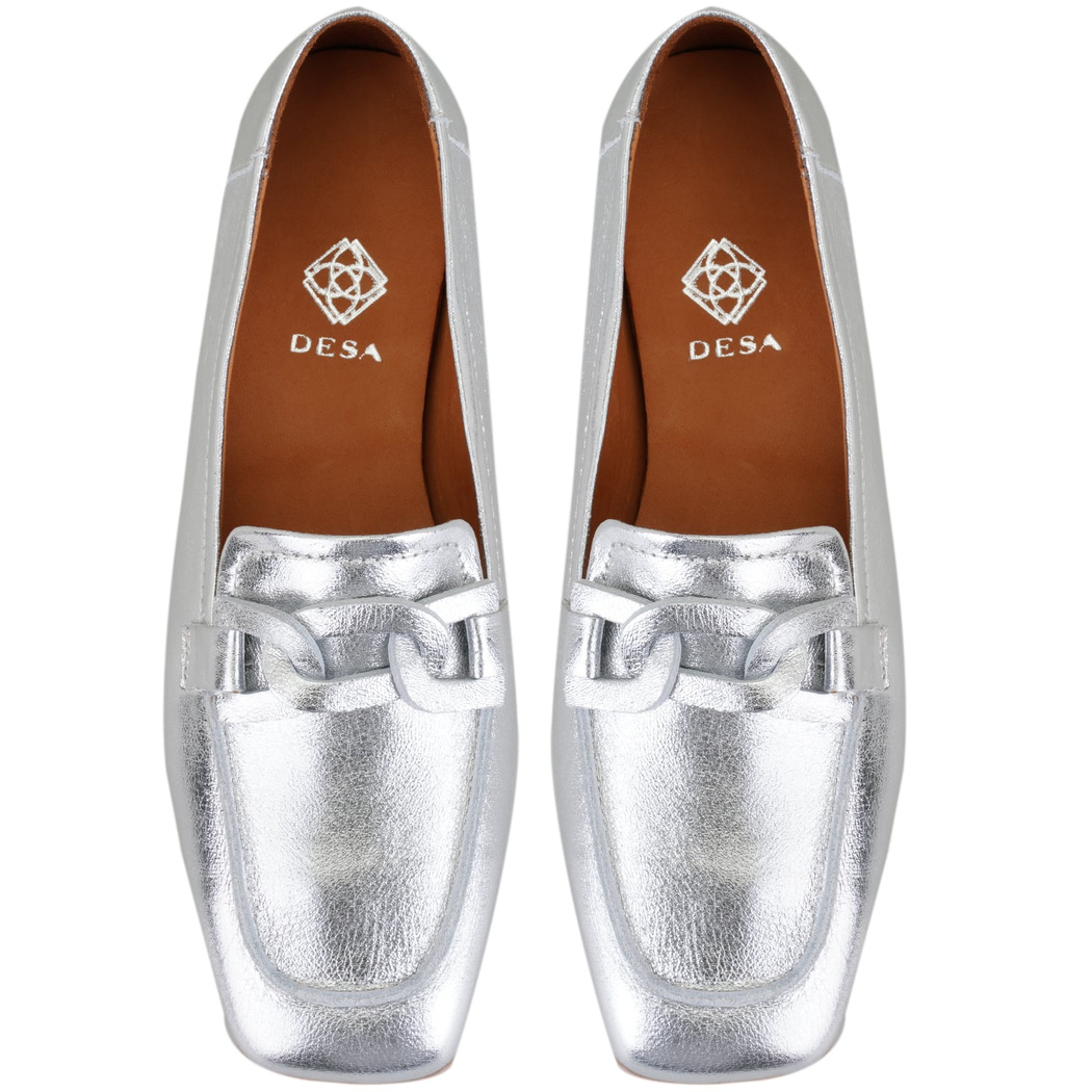Kadın Gümüş Deri Loafer