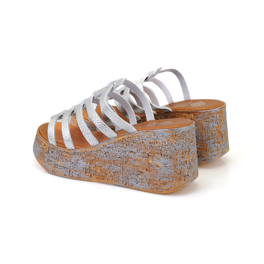 Kadın Gümüş Dolgu Topuklu Deri Terlik