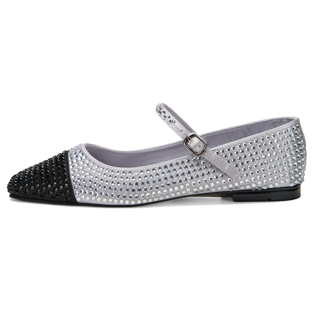 Kadın Gümüş Parlak Taş Detaylı Mary Jane Babet