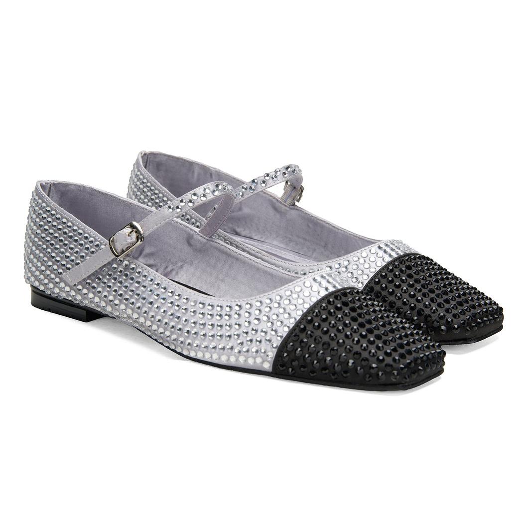 Kadın Gümüş Parlak Taş Detaylı Mary Jane Babet