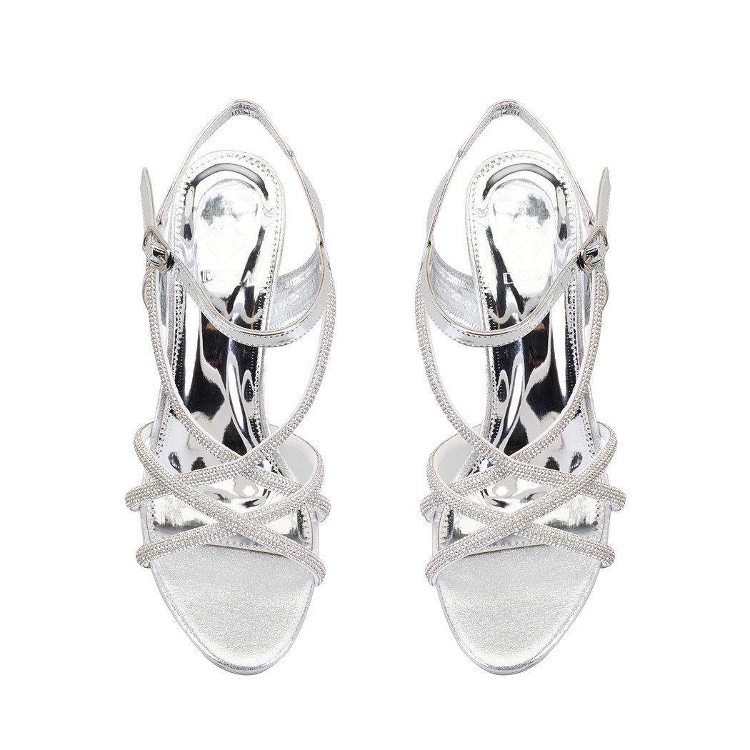 Kadın Gümüş Parlak Taş Detaylı Topuklu Abiye