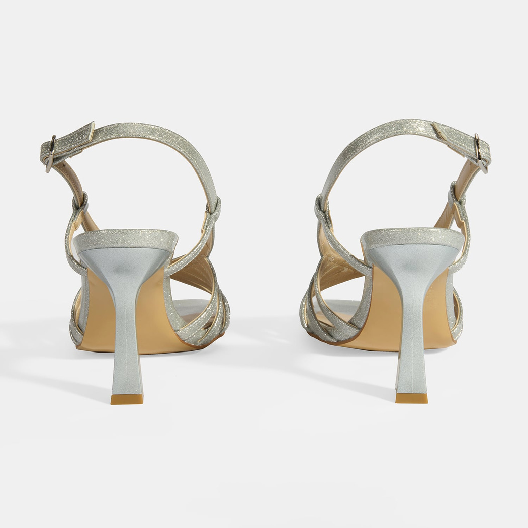 Kadın Gümüş Simli Topuklu Abiye Sandalet