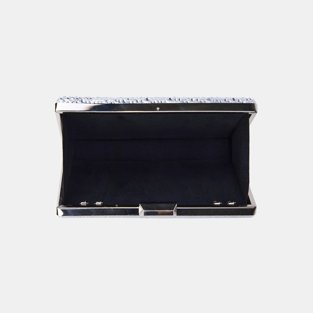 Kadın Gümüş Taş İşlemeli Zincir Askılı Abiye Clutch