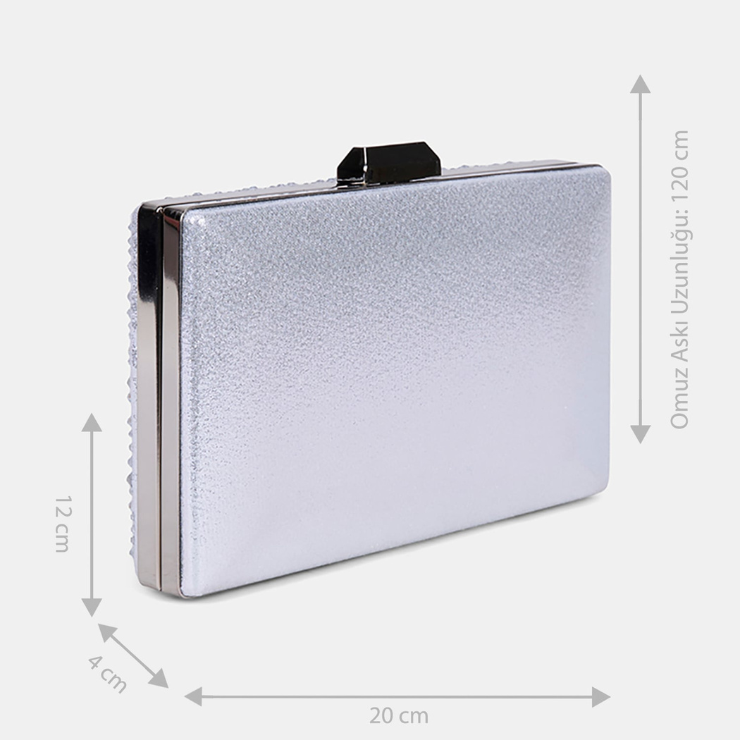 Kadın Gümüş Taş İşlemeli Zincir Askılı Abiye Clutch