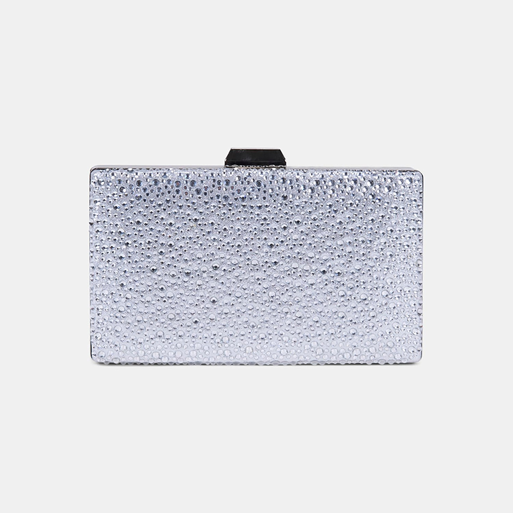 Kadın Gümüş Taş İşlemeli Zincir Askılı Abiye Clutch