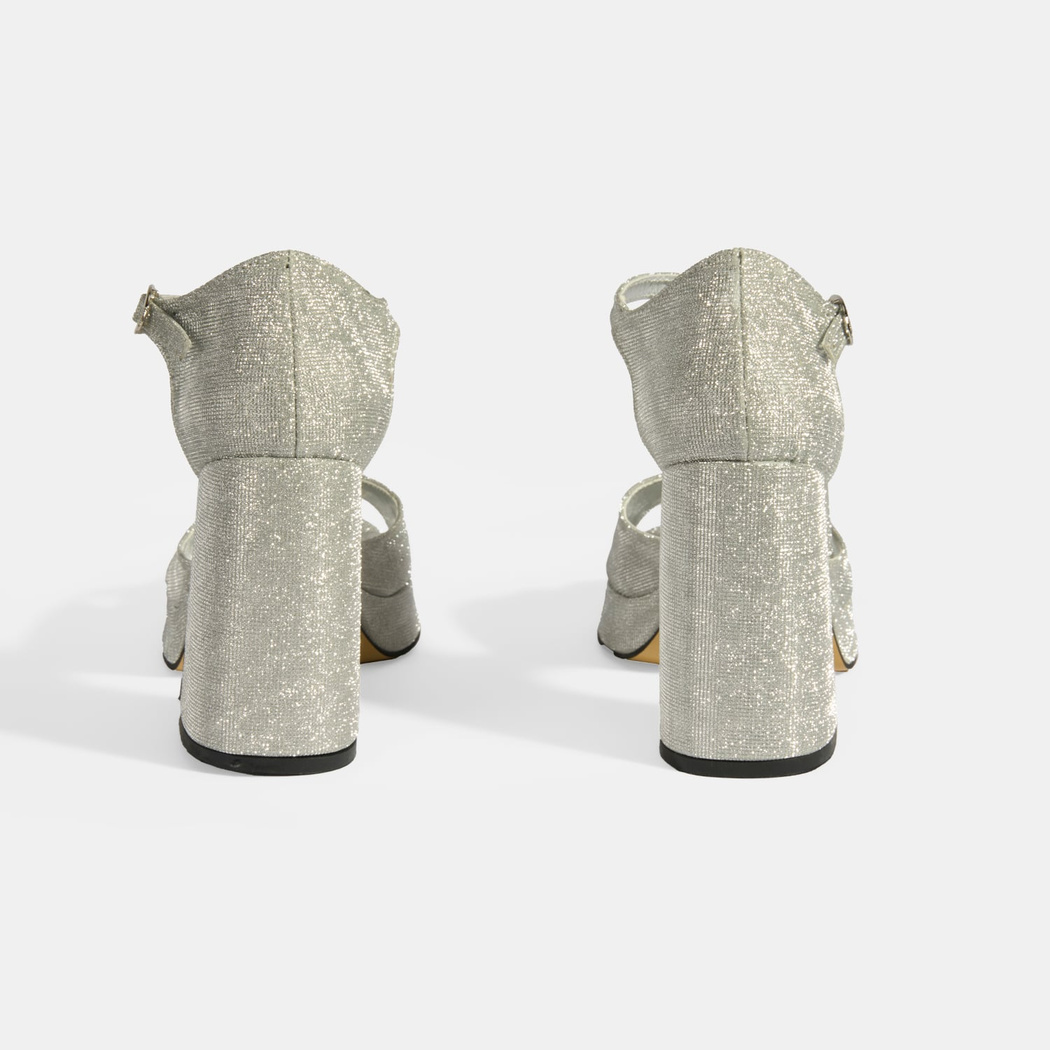 Kadın Gümüş Toka Detaylı Topuklu Abiye Sandalet