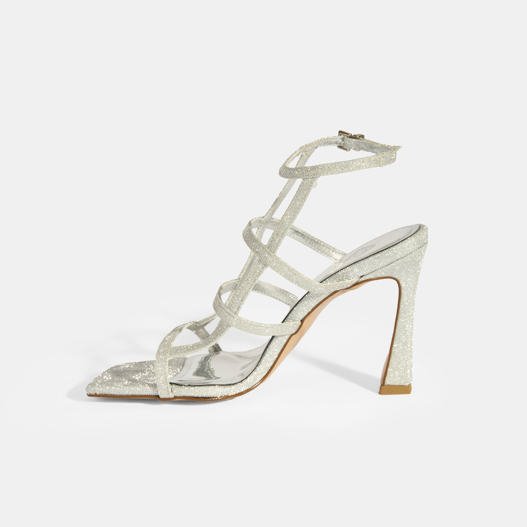 Kadın Gümüş Toka Detaylı Topuklu Abiye Sandalet