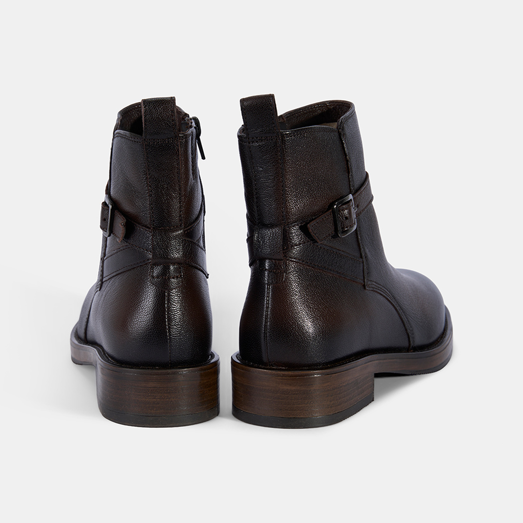 Kadın Kahve Ayarlanabilir Tokalı Deri Bot