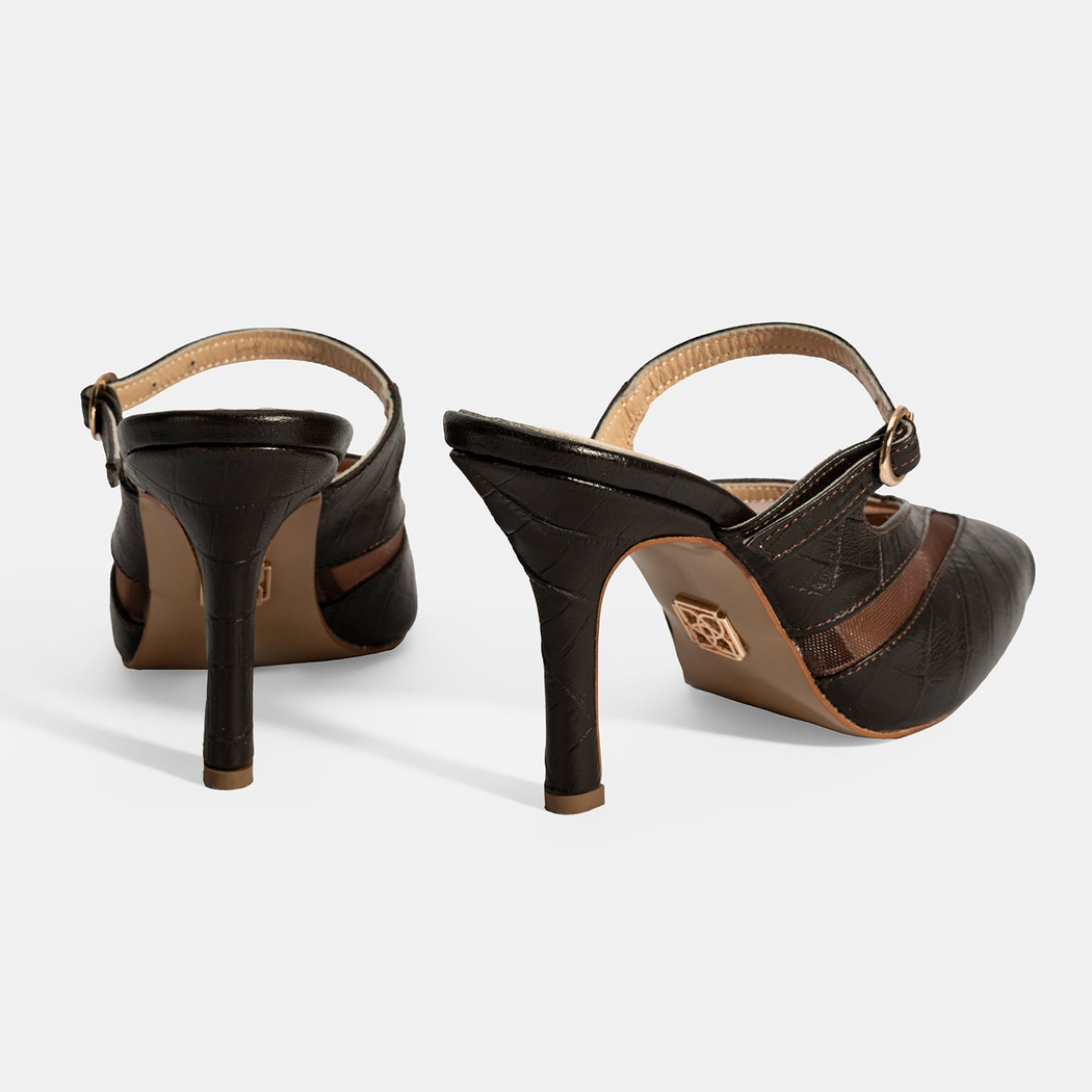 Kadın Kahve Ayarlanabilir Tokalı Deri Abiye Topuklu Terlik