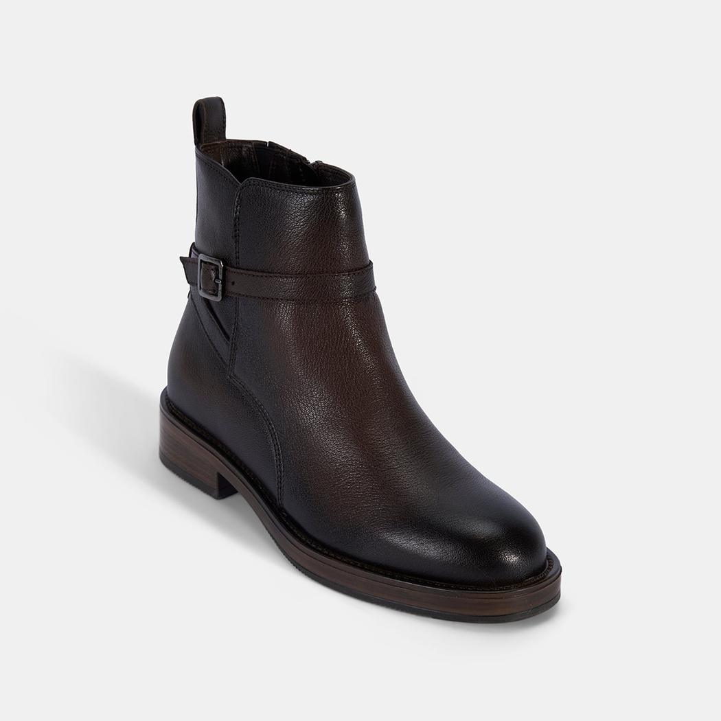 Kadın Kahve Ayarlanabilir Tokalı Deri Bot