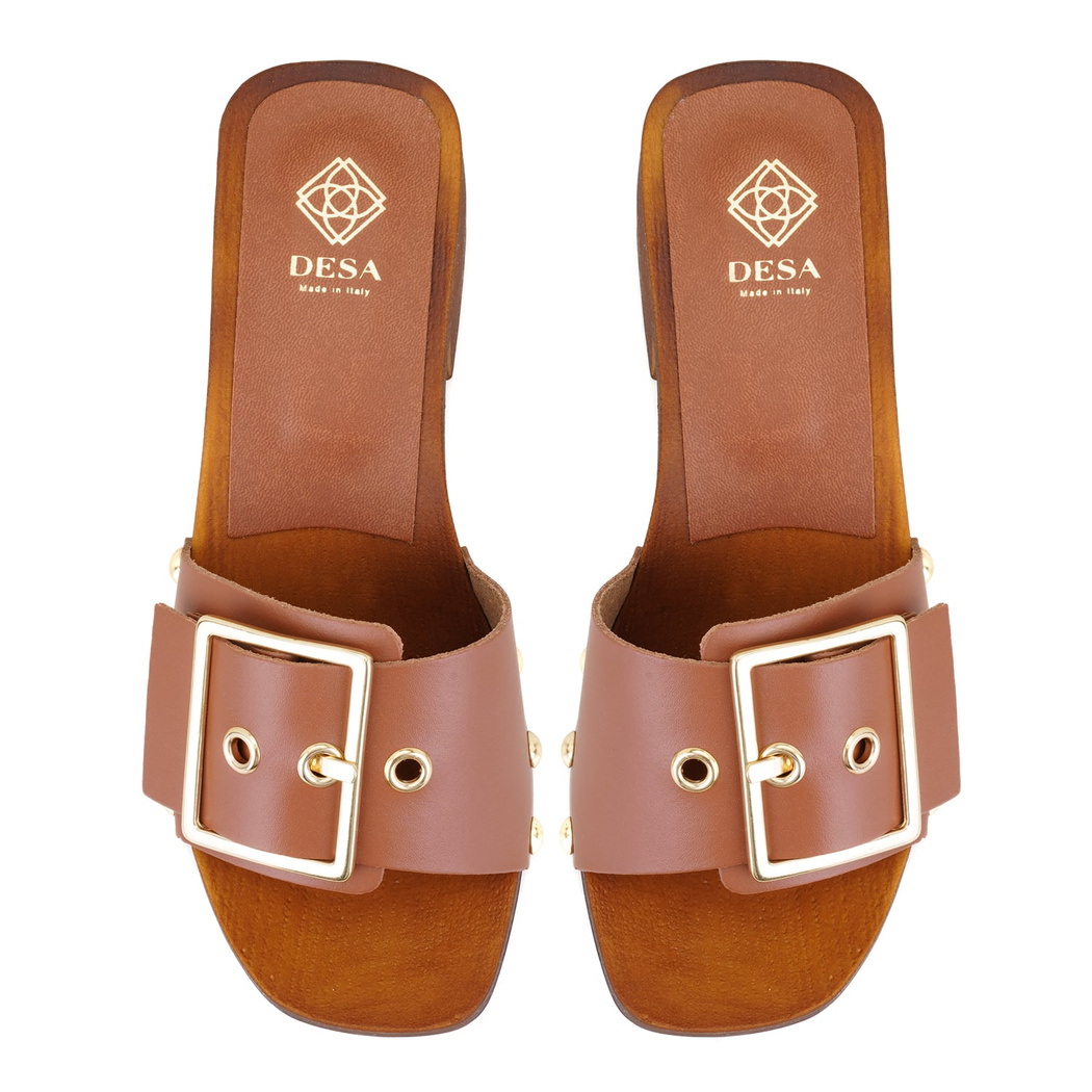 Kadın Kahve Ayarlanabilir Tokalı Deri Terlik