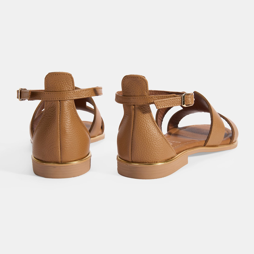 Kadın Kahve Ayarlanabilir Tokalı Deri Sandalet