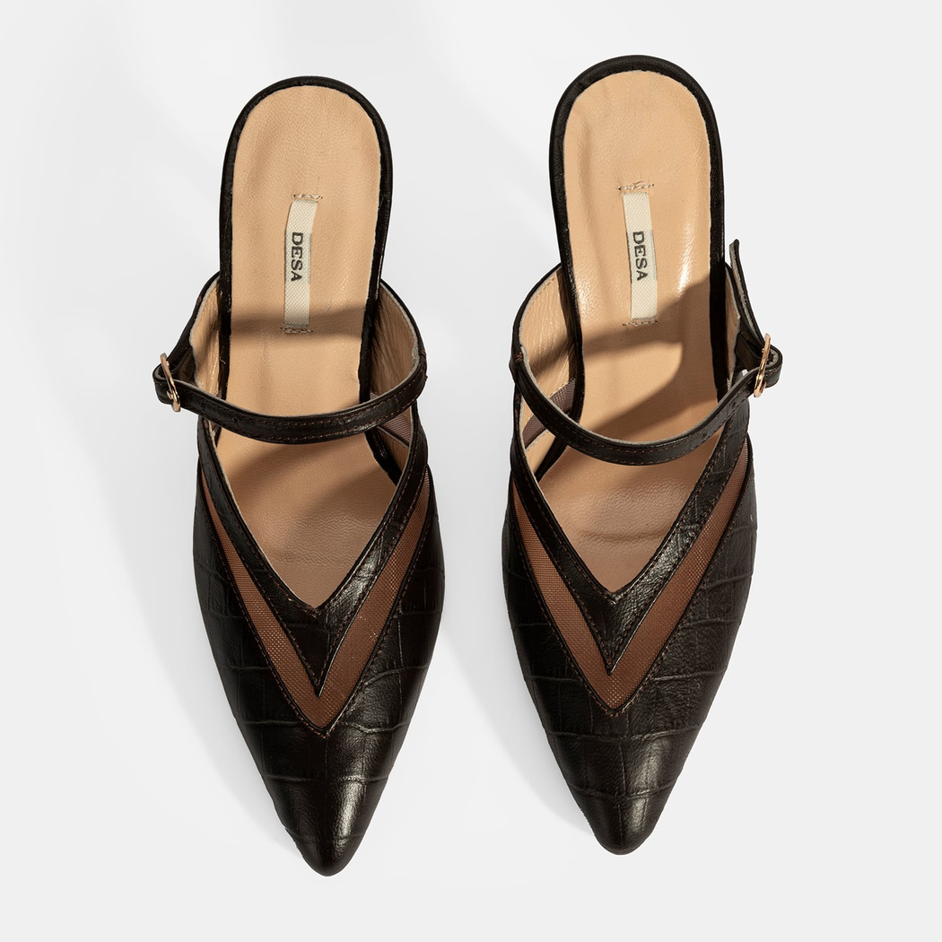 Kadın Kahve Ayarlanabilir Tokalı Deri Abiye Topuklu Terlik