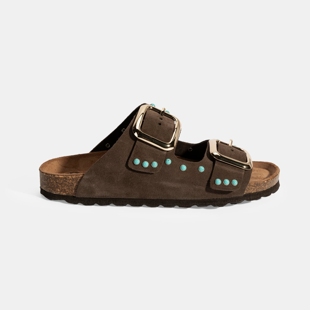 Kadın Kahve Ayarlanabilir Tokalı Süet Terlik