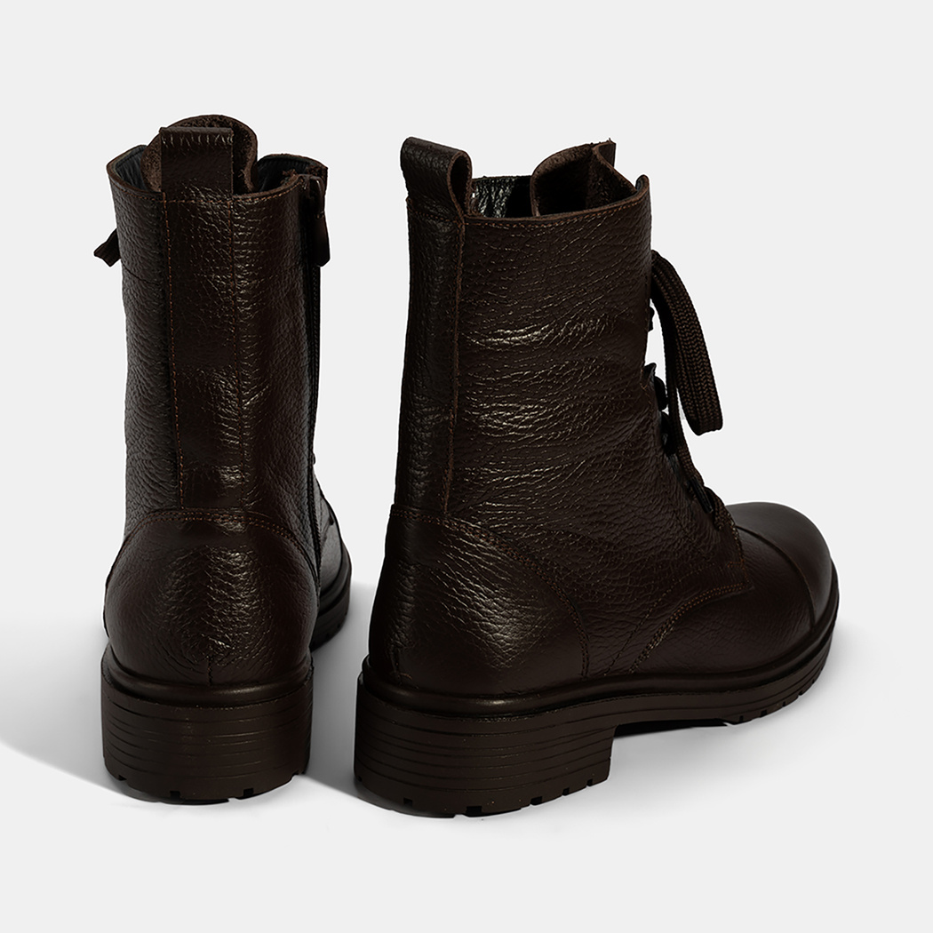 Kadın Kahve Bağcıklı Deri Postal Bot