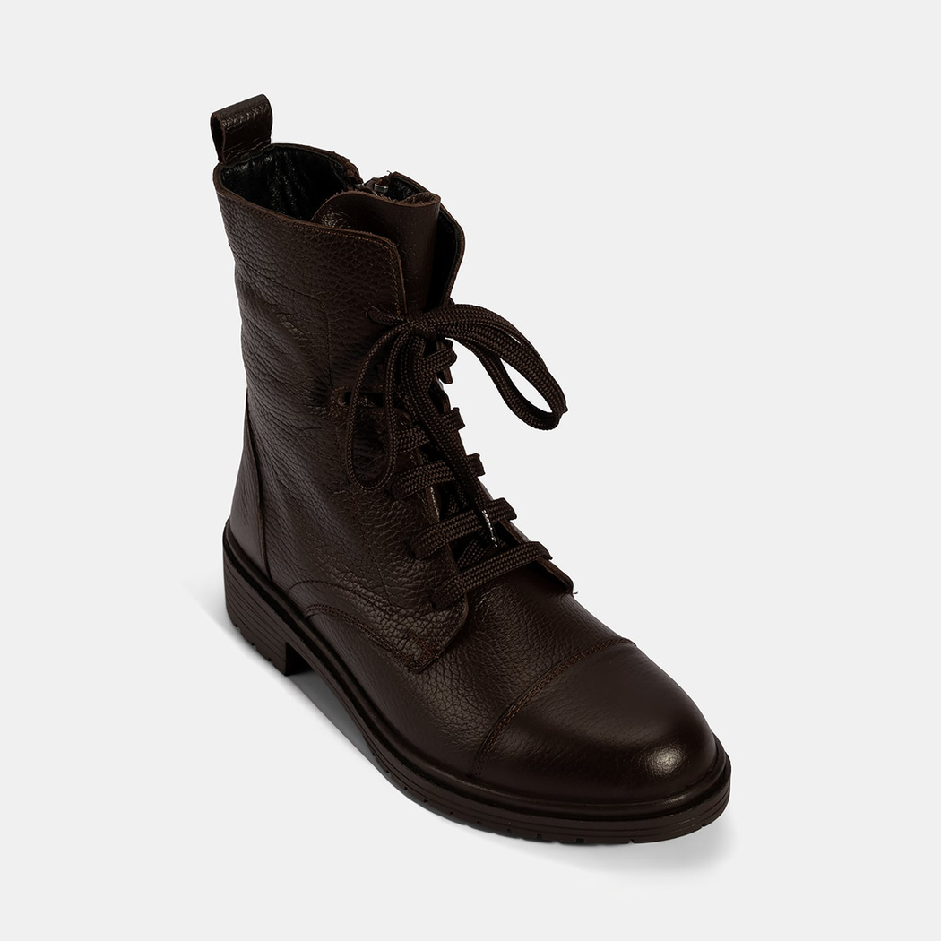 Kadın Kahve Bağcıklı Deri Postal Bot