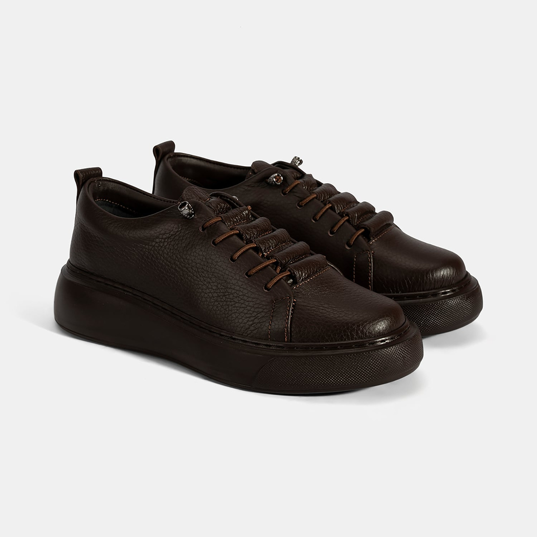 Kadın Kahve Bağcıklı Deri Spor Ayakkabı