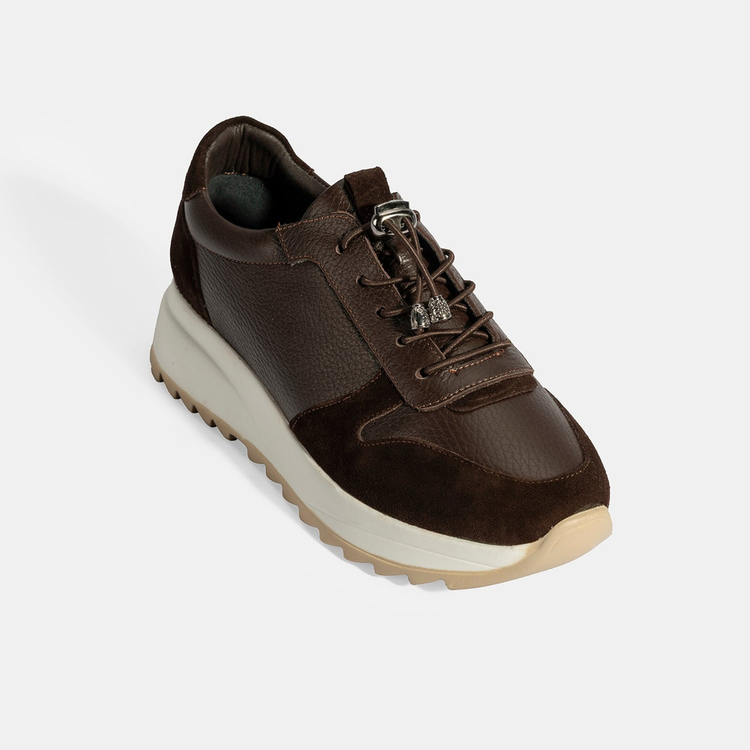 Kadın Kahve Bağcıklı Deri Spor Ayakkabı