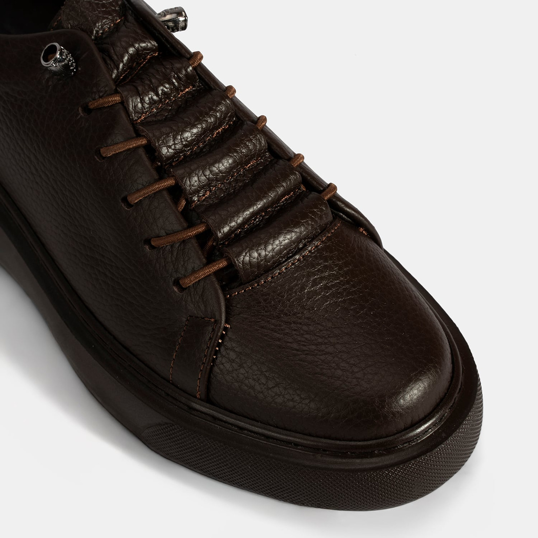 Kadın Kahve Bağcıklı Deri Spor Ayakkabı