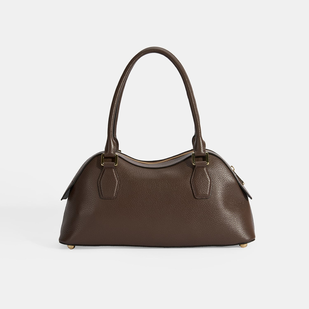 Kadın Kahve Deri Çanta Aksesuarlı Büyük Omuz Çantası