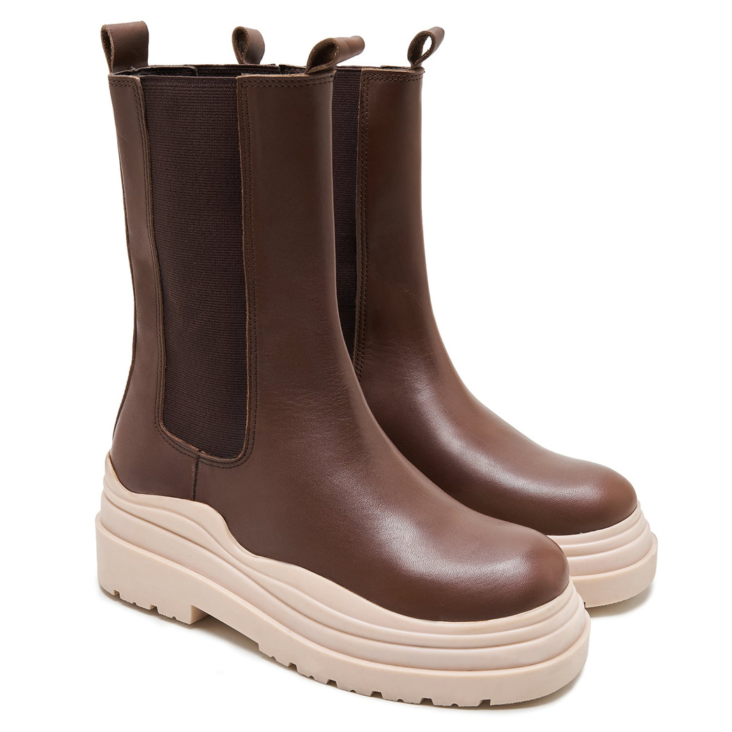 Kadın Kahve Deri Chelsea Bot