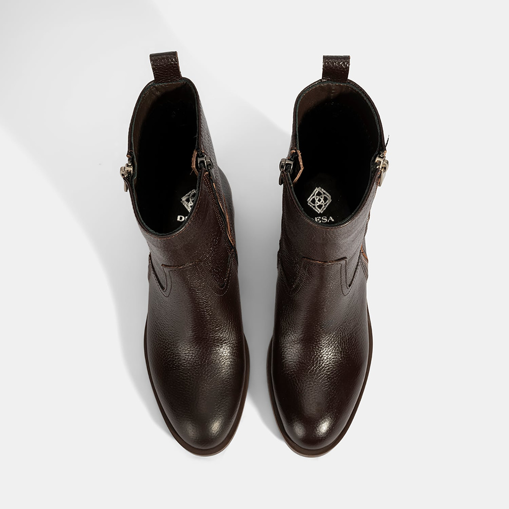 Kadın Kahve Fermuarlı Deri Topuklu Bot