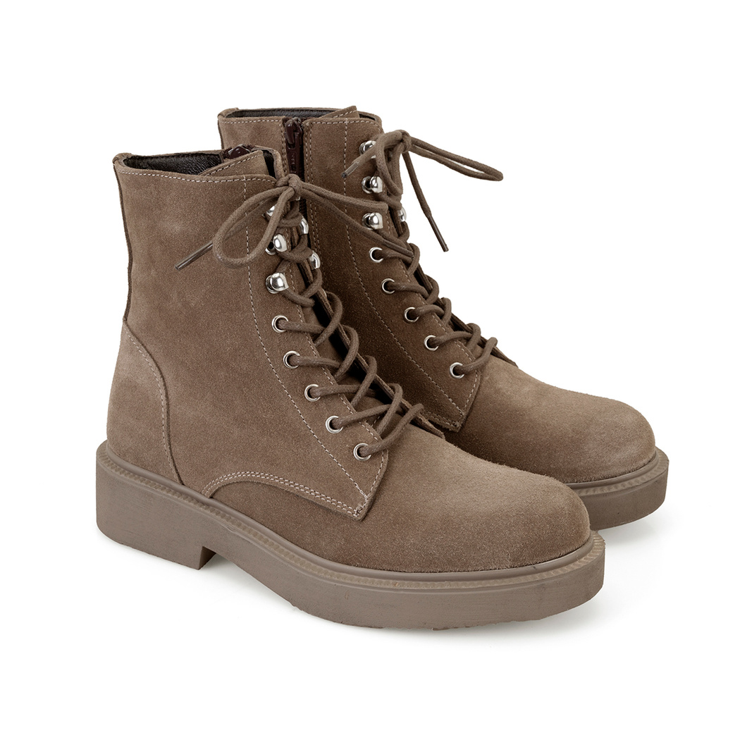 Kadın Kahve Fermuarlı Süet Deri Bot