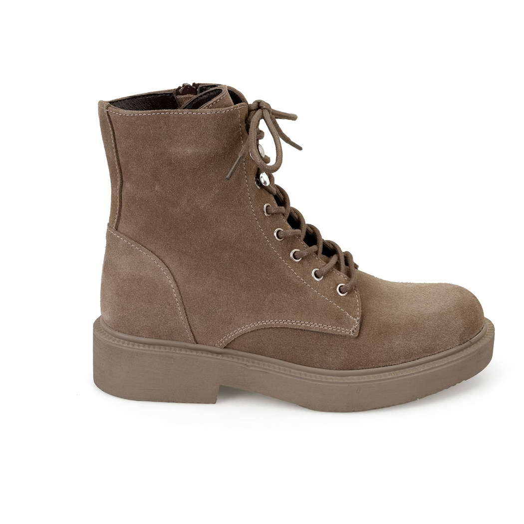 Kadın Kahve Fermuarlı Süet Deri Bot