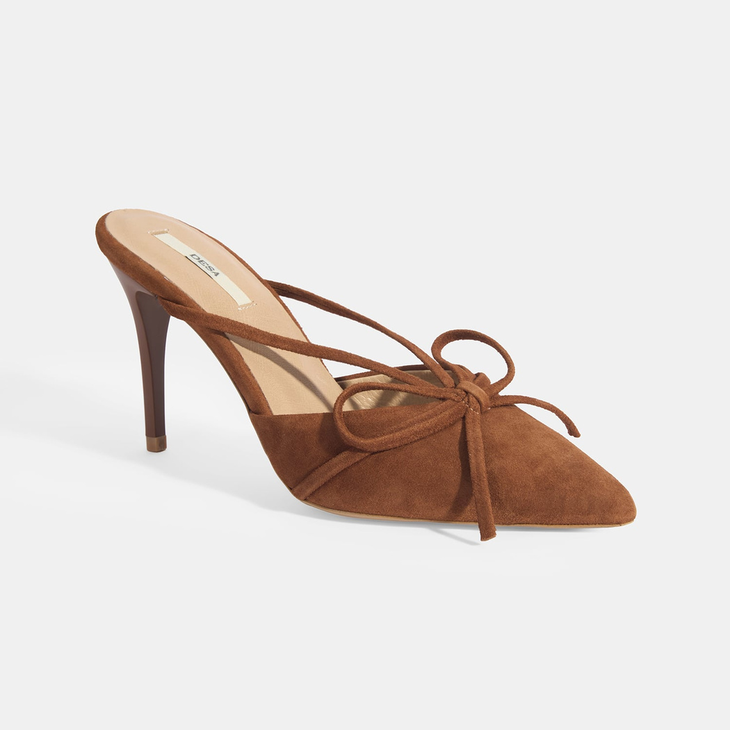 Kadın Kahve Fiyonk Detaylı Süet Topuklu Abiye Ayakkabı