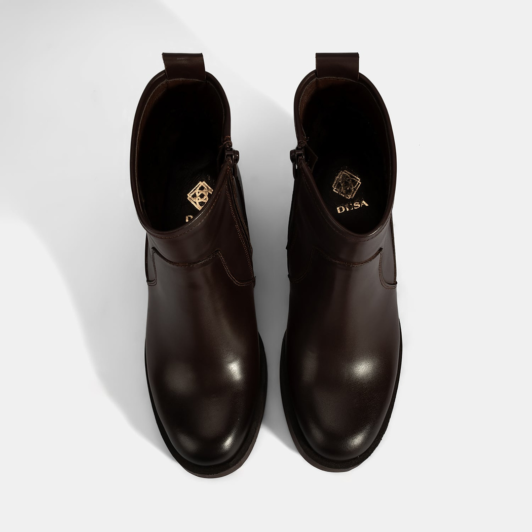 Kadın Kahve Kalın Topuklu Deri Bot