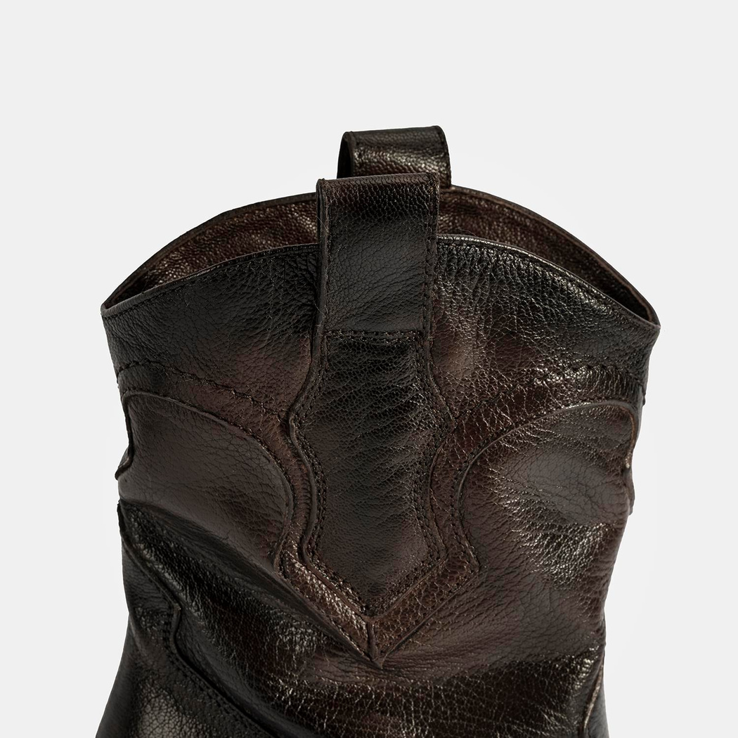 Kadın Kahve Kalın Topuklu Deri Bot