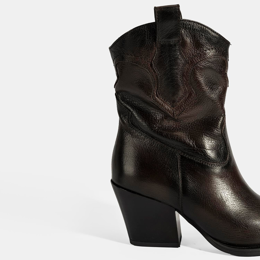 Kadın Kahve Kalın Topuklu Deri Bot