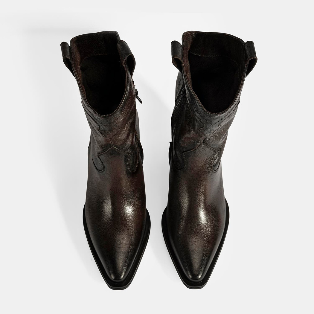 Kadın Kahve Kalın Topuklu Deri Bot