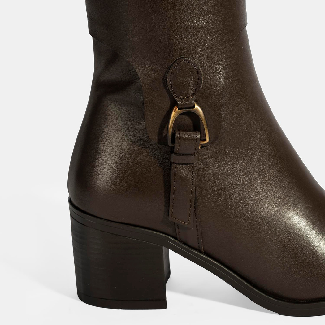 Kadın Kahve Kalın Topuklu Deri Çizme