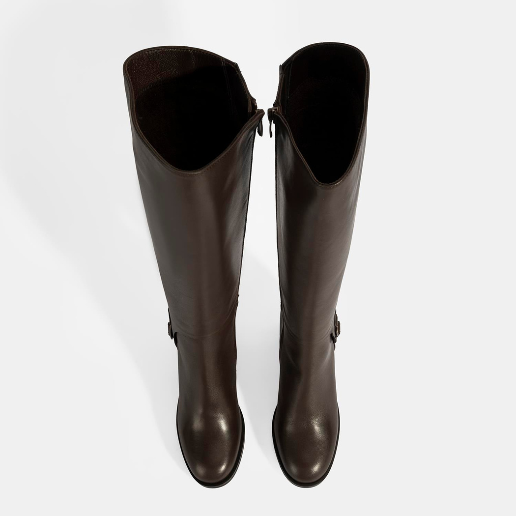 Kadın Kahve Kalın Topuklu Deri Çizme