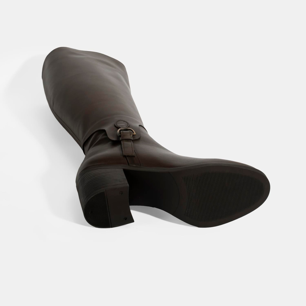 Kadın Kahve Kalın Topuklu Deri Çizme