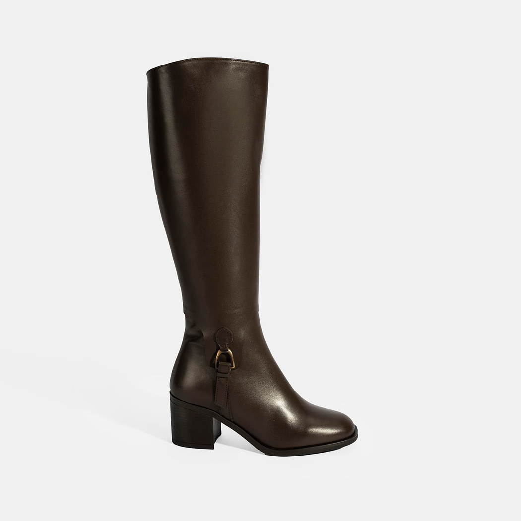 Kadın Kahve Kalın Topuklu Deri Çizme